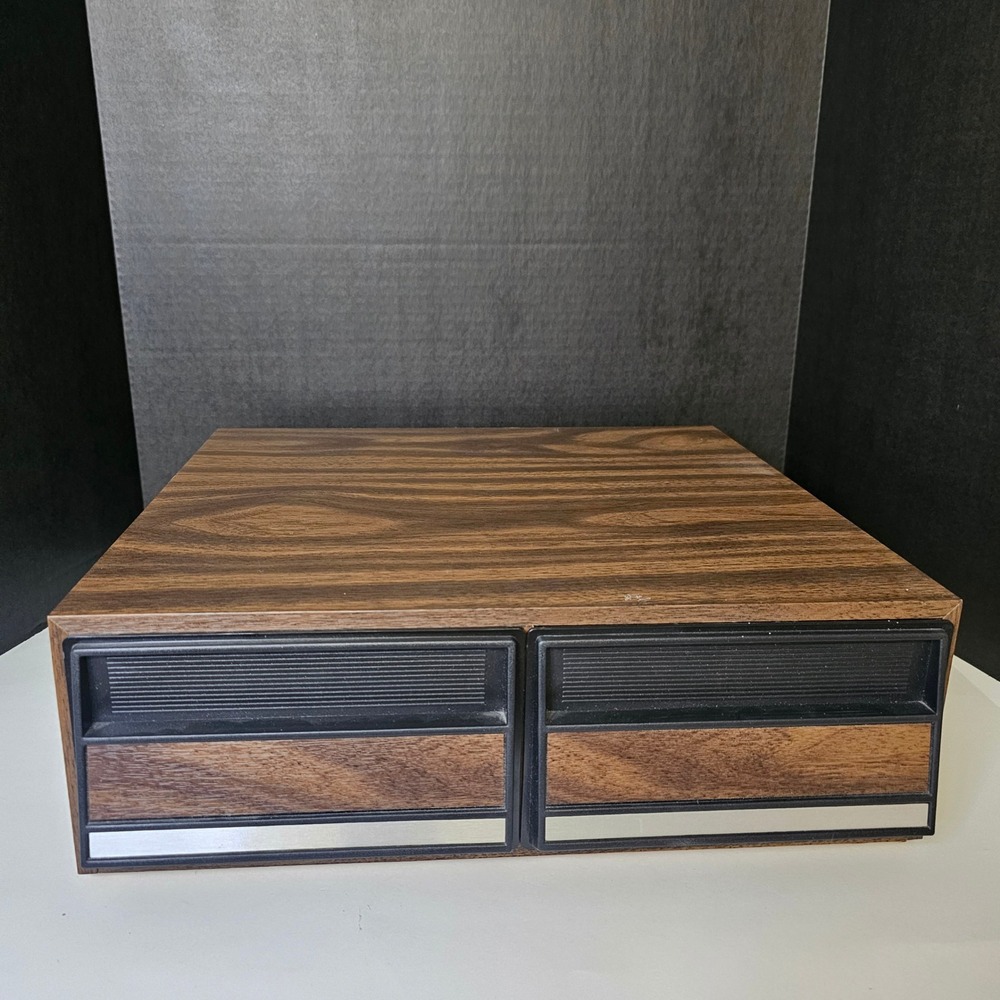 Vintage Faux Wood Grain VHS Storage Cabinet 2 Drawer Media Organizer Retro